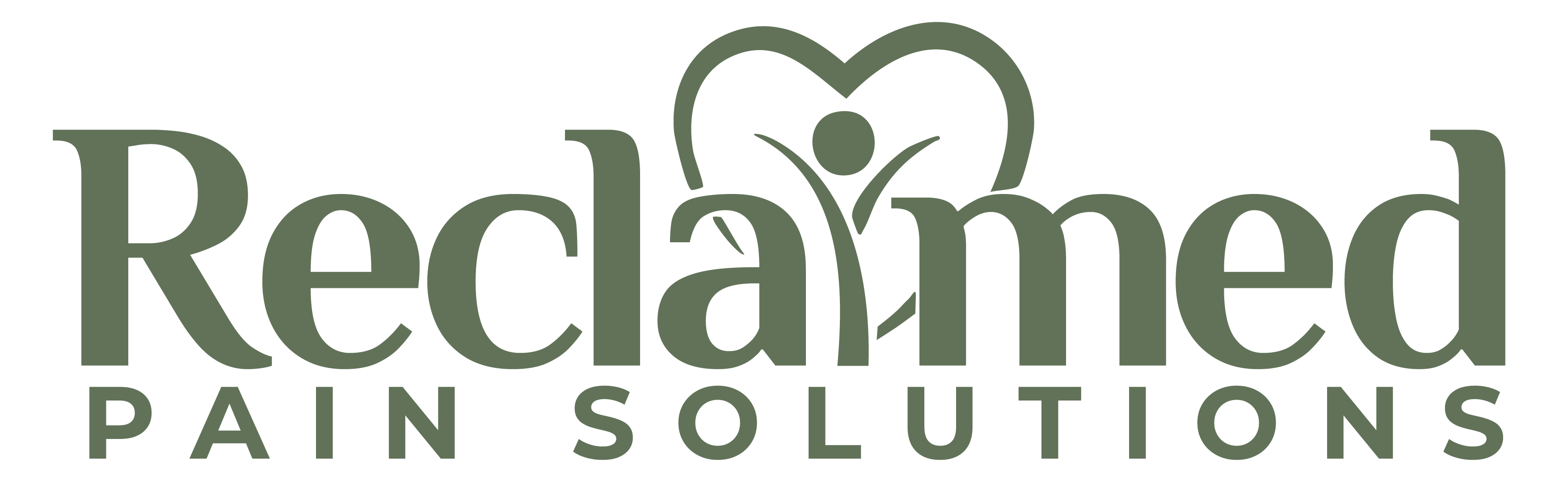 Reclaimed Pain Solutions logo with stylized heart and text, on a dark background.