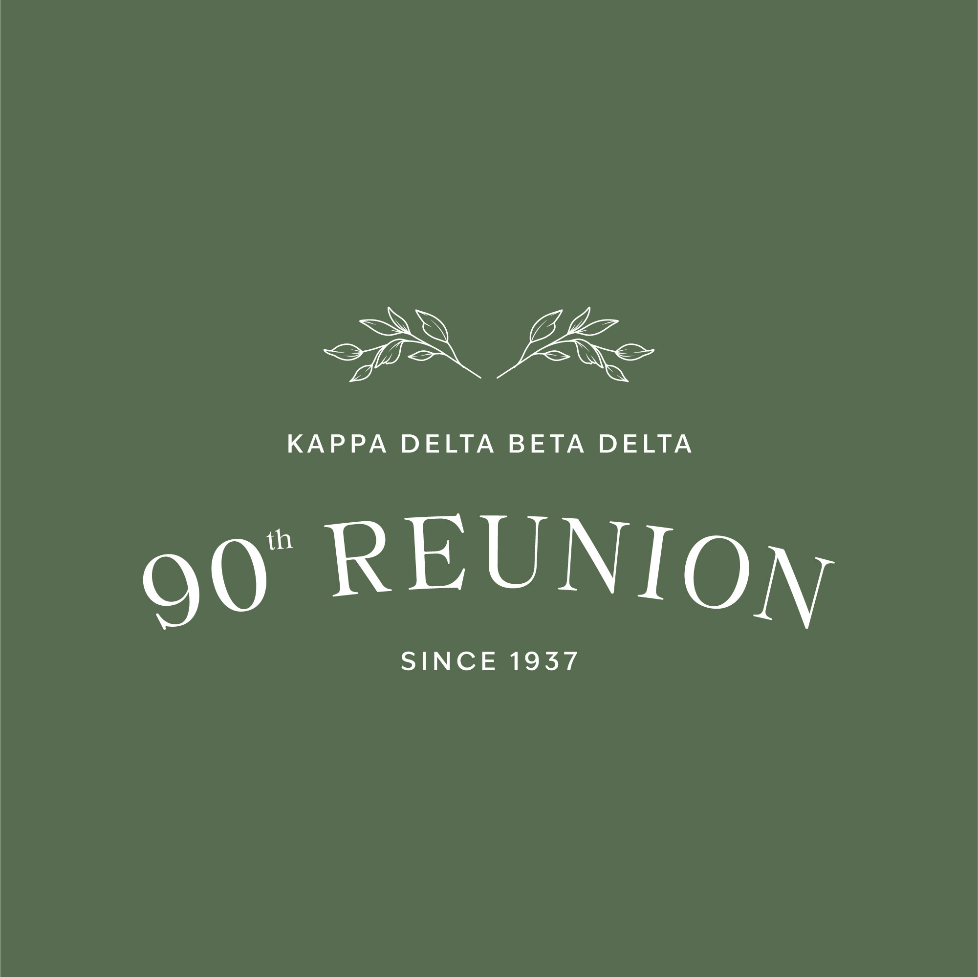 Green background with white text and decorative leaves, celebrating the 90th reunion since 1937.